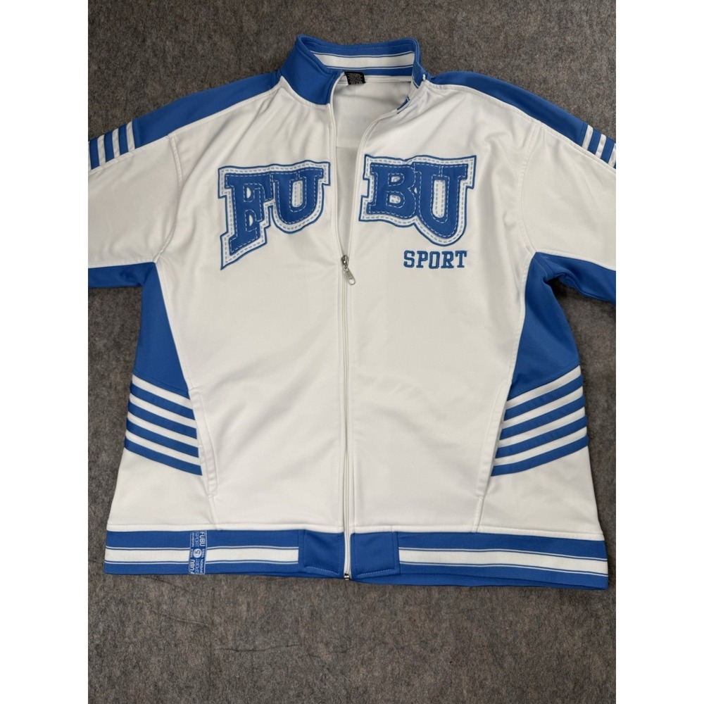 Vintage FUBU Sport Jacket Mens Large White Blue Full Zip Y2K Streetwear